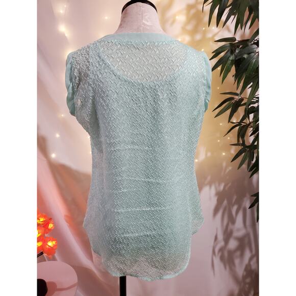 Lord & Taylor 2 Piece Blouse Tank Set Pastel Aqua Blue Top Womens Size M Petite - Picture 3 of 8